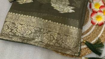 Olive Green Weaving Viscose Georgette Saree 3