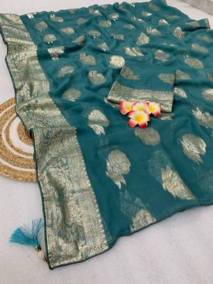 Teal weaving Viscose Georgette Saree 1