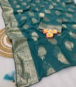 Teal weaving Viscose Georgette Saree