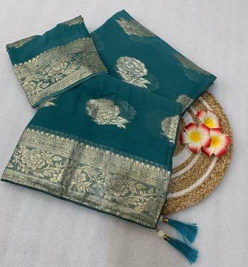 Teal weaving Viscose Georgette Saree 2