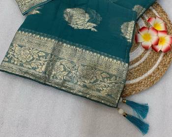 Teal weaving Viscose Georgette Saree 3