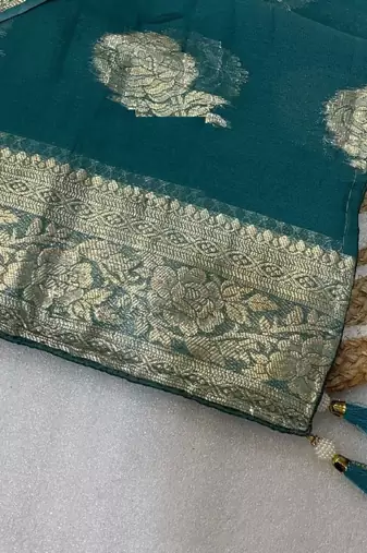 Teal weaving Viscose Georgette Saree
