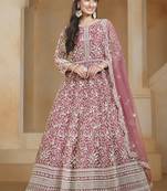 Onion pink net embroidered anarkali suit