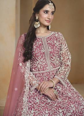 Onion pink net embroidered anarkali suit 3