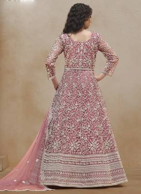 Onion pink net embroidered anarkali suit 4