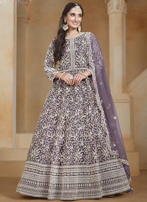 Light purple net embroidered anarkali suit 1