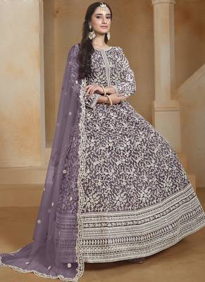 Light purple net embroidered anarkali suit 2