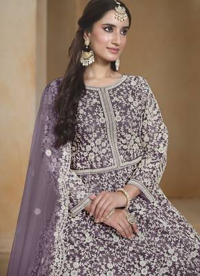Light purple net embroidered anarkali suit 3