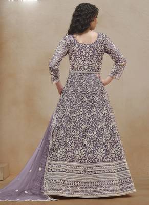 Light purple net embroidered anarkali suit 4