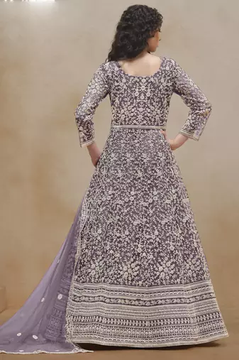 Light purple net embroidered anarkali suit