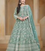 Sea green net embroidered anarkali suit