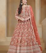 Orange net embroidered anarkali suit