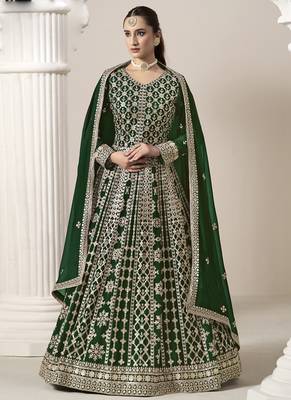Green faux georgette embroidered anarkali suit 1