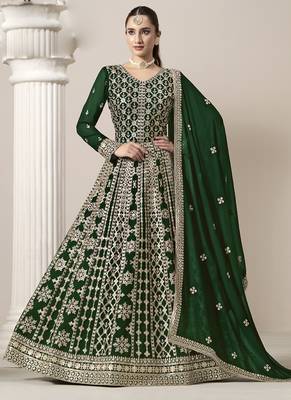 Green faux georgette embroidered anarkali suit 2