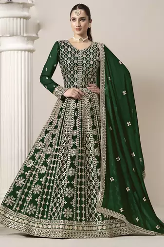 Green faux georgette embroidered anarkali suit