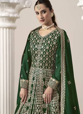 Green faux georgette embroidered anarkali suit 3