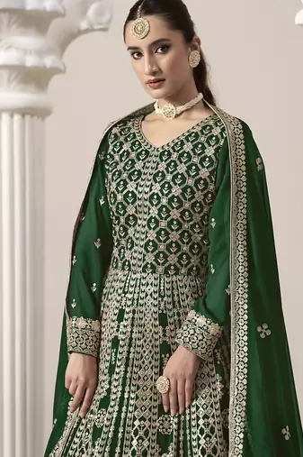 Green faux georgette embroidered anarkali suit