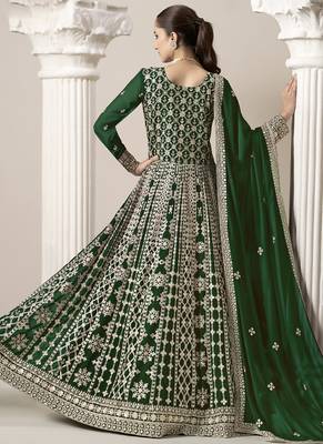 Green faux georgette embroidered anarkali suit 4