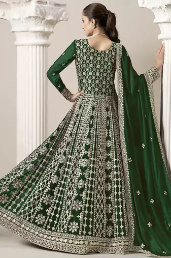 Green faux georgette embroidered anarkali suit