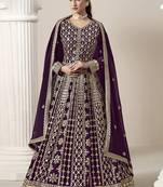 Wine faux georgette embroidered anarkali suit