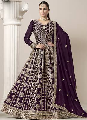 Wine faux georgette embroidered anarkali suit 2