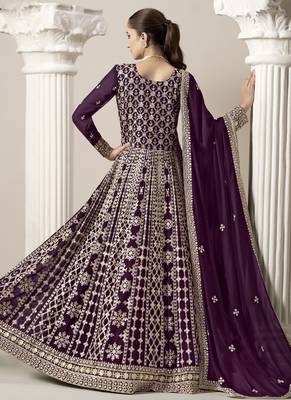 Wine faux georgette embroidered anarkali suit 4