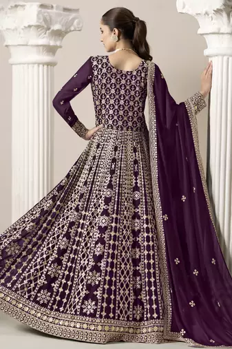 Wine faux georgette embroidered anarkali suit