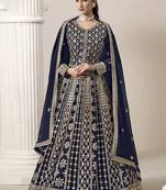 Navy blue faux georgette embroidered anarkali suit