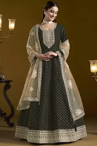 Black chanderi butti embroidered anarkali suit