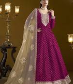 Rani pink chanderi butti embroidered anarkali suit