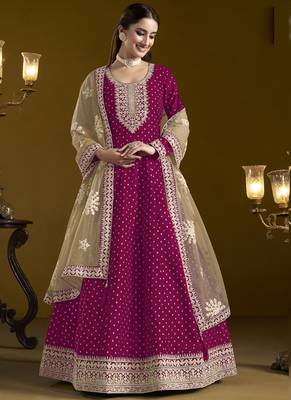 Rani pink chanderi butti embroidered anarkali suit 2