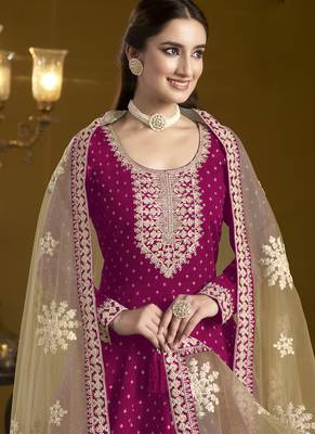 Rani pink chanderi butti embroidered anarkali suit 3