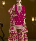 Rani pink chinon silk embroidered Sharara suit