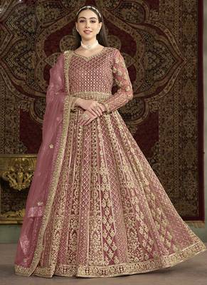 Light pink net embroidered anarkali suit 1