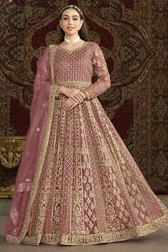 Light pink net embroidered anarkali suit