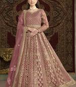 Light pink net embroidered anarkali suit