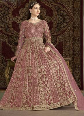Light pink net embroidered anarkali suit 2