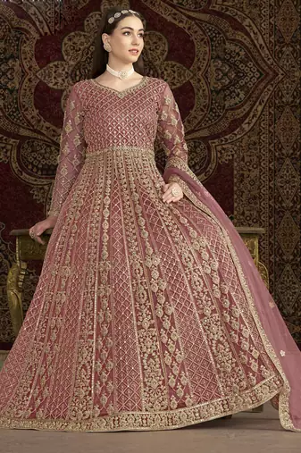Light pink net embroidered anarkali suit