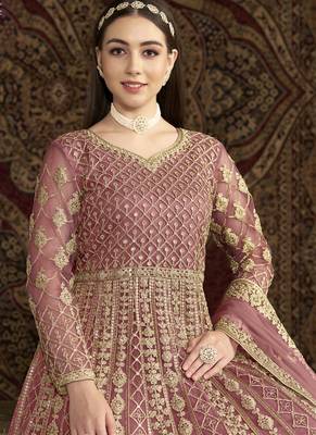Light pink net embroidered anarkali suit 3