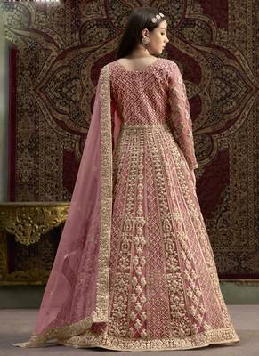 Light pink net embroidered anarkali suit 4