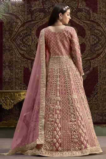 Light pink net embroidered anarkali suit