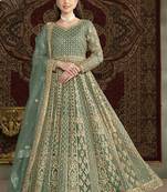 Sea green net embroidered anarkali suit