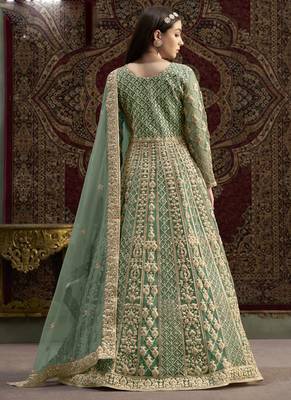 Sea green net embroidered anarkali suit 4