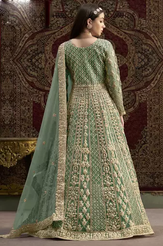 Sea green net embroidered anarkali suit