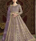 Lavender net embroidered anarkali suit
