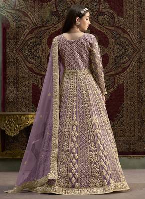 Lavender net embroidered anarkali suit 4