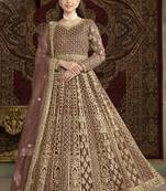 Light brown net embroidered anarkali suit