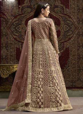 Light brown net embroidered anarkali suit 4