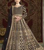 Dark brown net embroidered anarkali suit