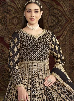 Dark brown net embroidered anarkali suit 3